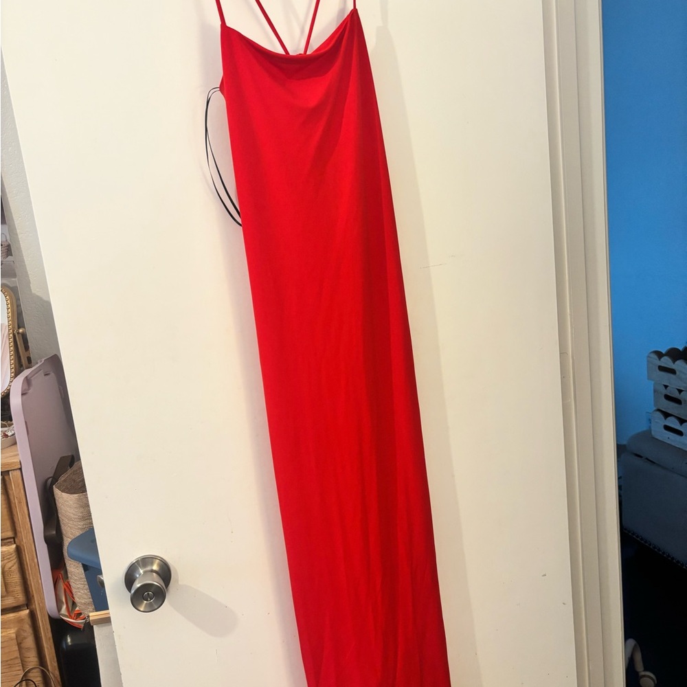 H&M Red Spaghetti-Strap Maxi Slip Dress